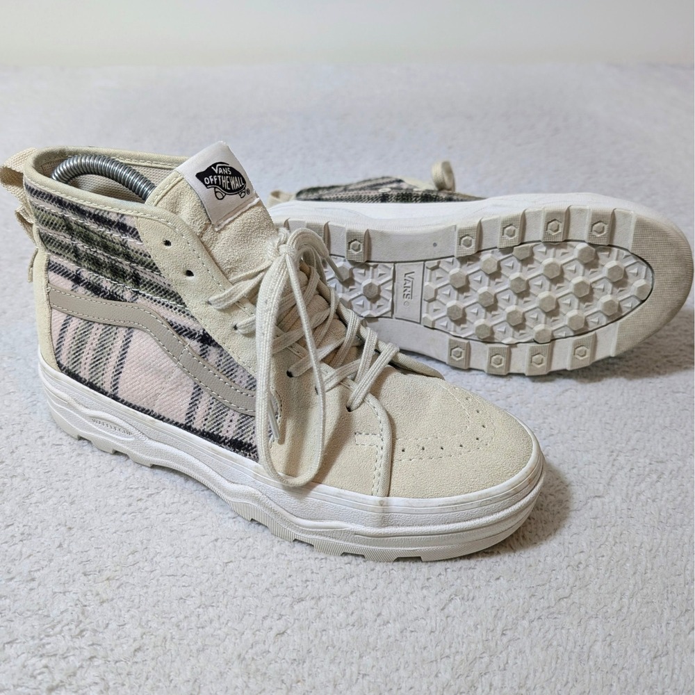 Vans Sk8-Hi Sentry WC Shoes Women 8.0 Cream Plaid Suede High Top Sneakers